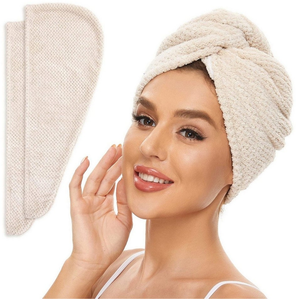 MAGICSHE Turban-Handtuch Haarturban mit knopf (2-St),Super saugfähig, 25*70cm,Turbanhandtuch mit Knopf und Schlaufe Bild 1