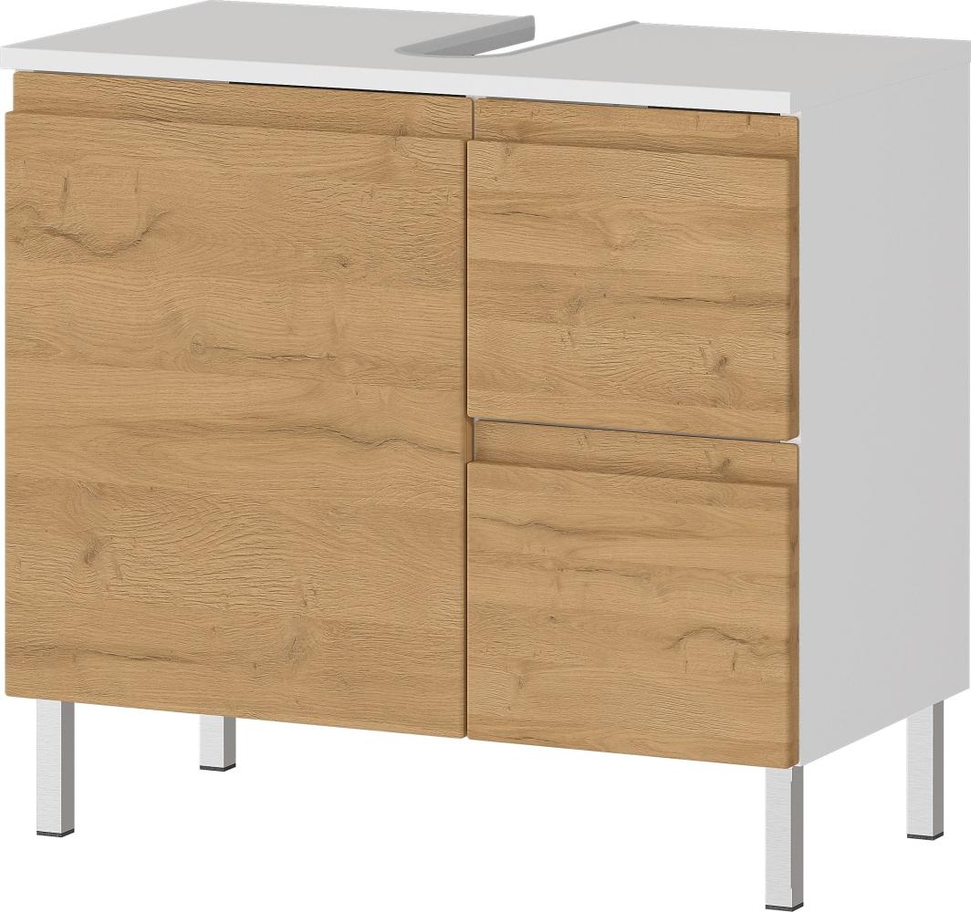 Kadima Design WB-Unterschrank "Veer" 60x34x56 in Weiß und Grandson-Eiche mit Chromfüßen, mit Stauraum Bild 1