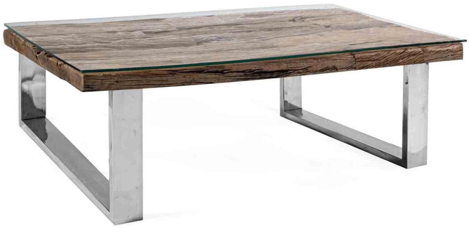 Couchtisch Stanton aus recyceltem Holz mit Glasplatte, 100 x 100 x 40 cm Bild 1