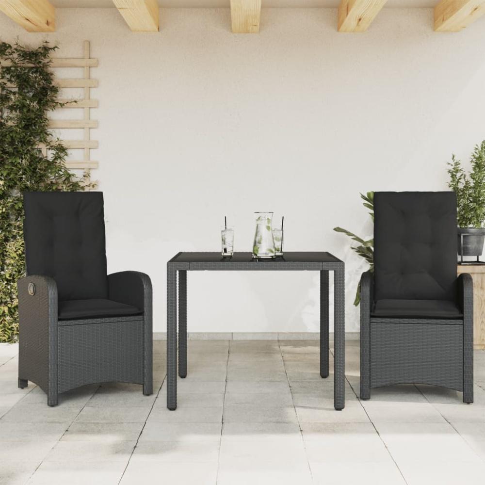 vidaXL 3-tlg. Garten-Essgruppe mit Kissen Schwarz Poly Rattan Bild 1