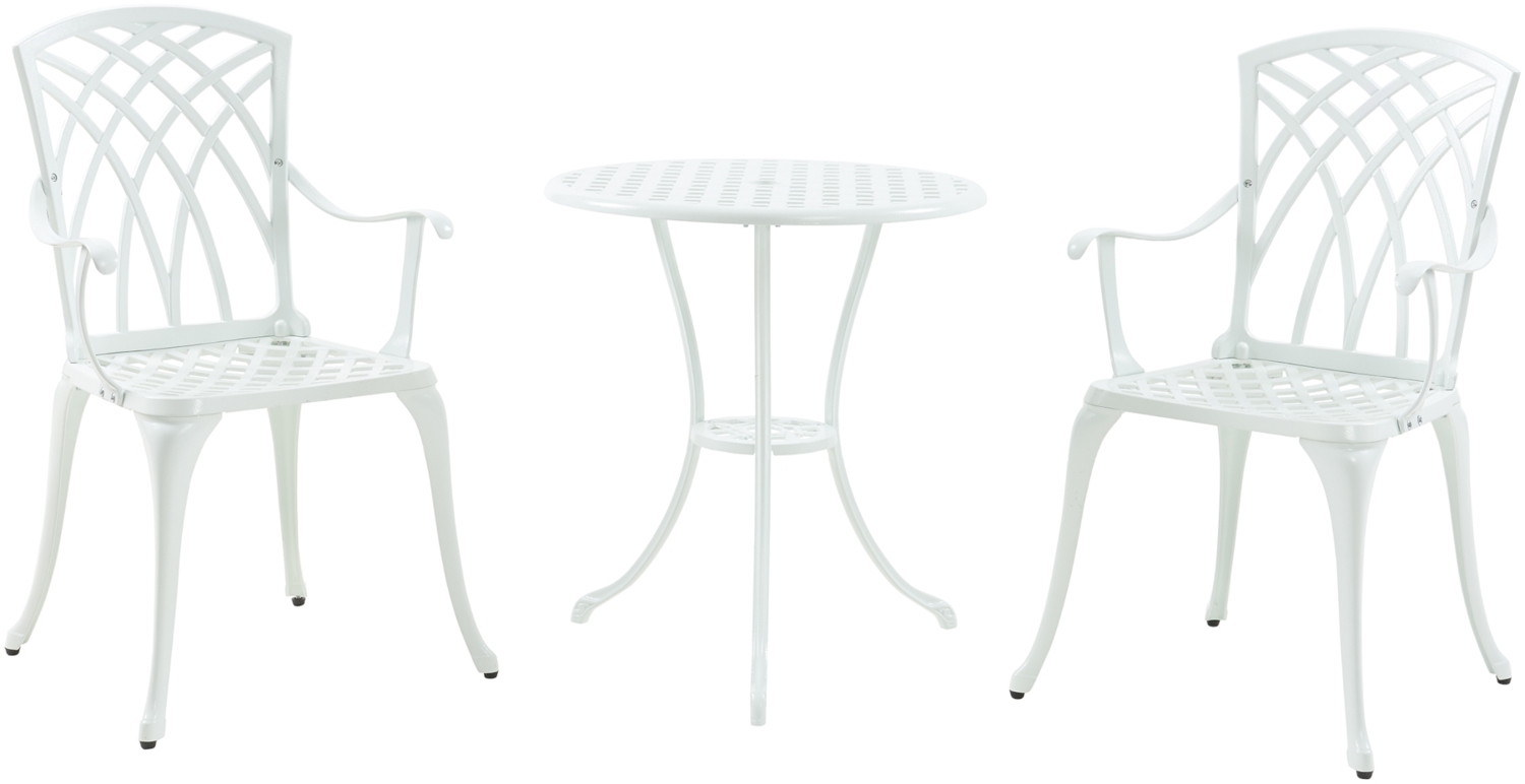 DELUKE® Bistroset 3-teilig CARO - Wetterfest, Aluminiumguss | Balkonmöbel Set 2 Personen Bistrotisch mit 2 Stühlen Gartenmöbel Set 2 Personen Gartenset Sitzgarnitur, Weiß Bild 1