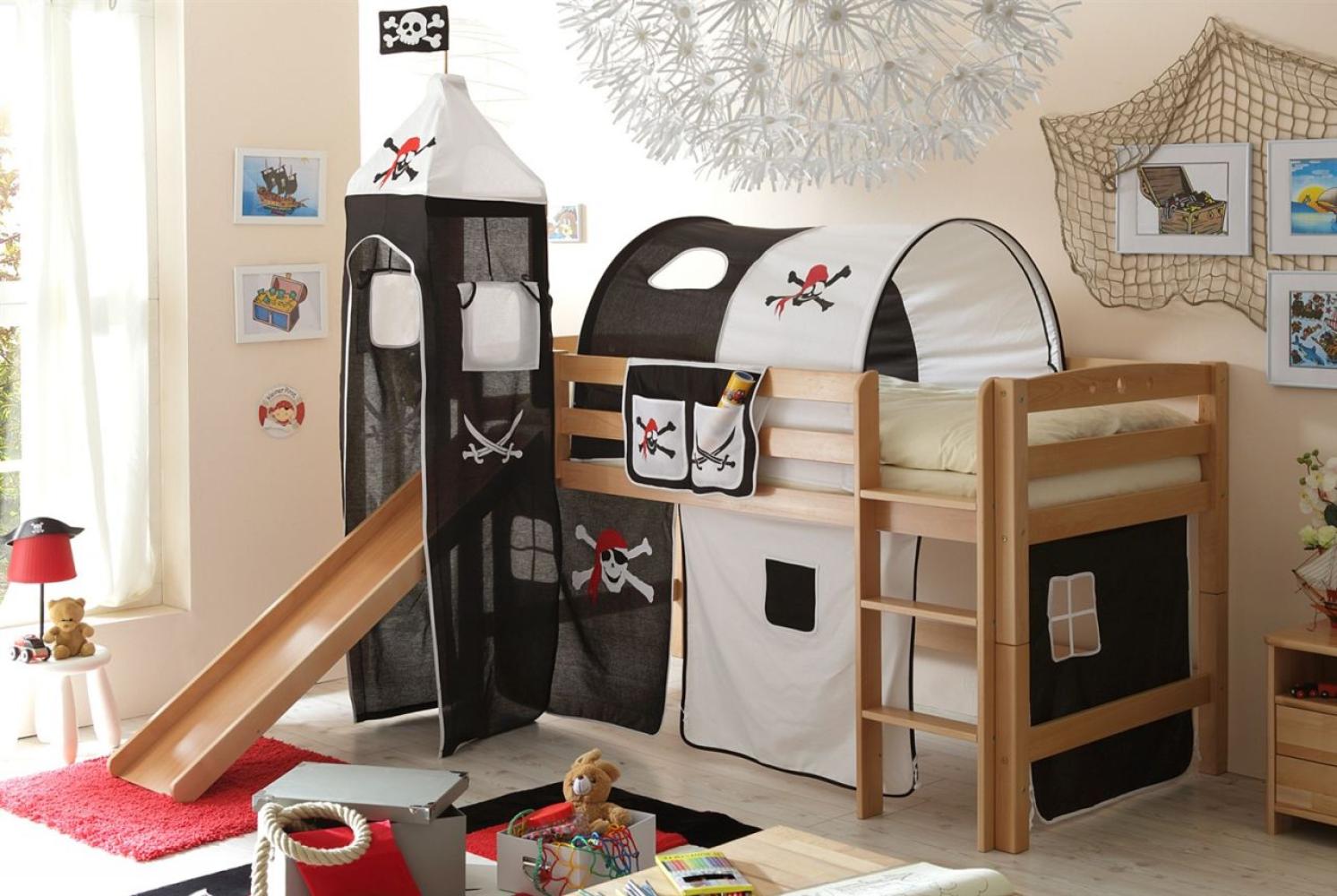 Ticaa Rutschbett mit Turm Toby R Buche Natur - Pirat Schwarz-Weiss Bild 1