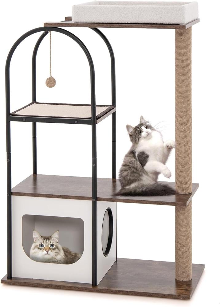 Costway Katzenbaum, MDF / Plüschstoff beige, 80 x 40 x 118 cm Bild 1