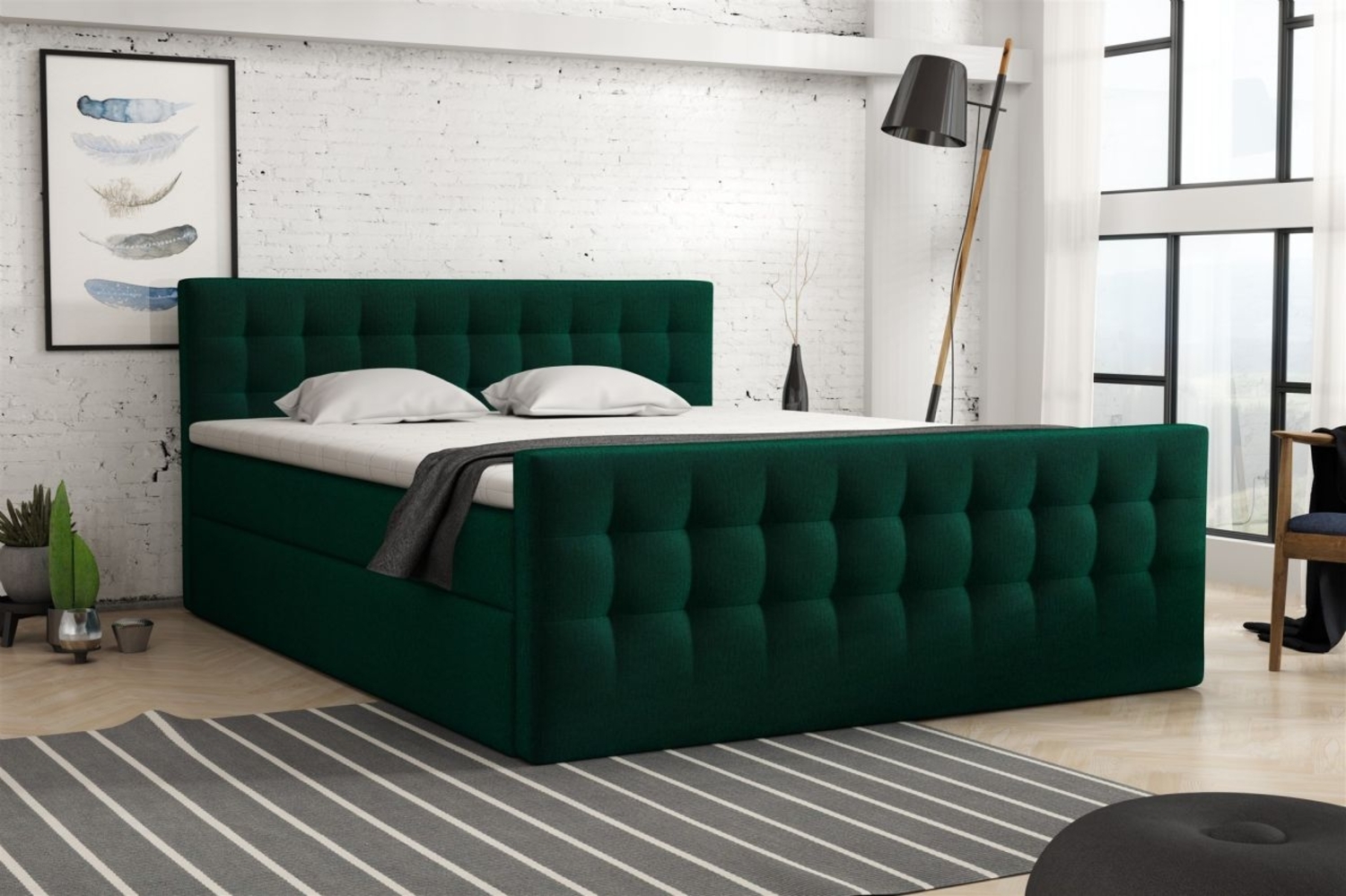 Boxspringbett Schlafzimmerbett ANKER Deluxe 160x200cm in Stoff Monolith Grün Bild 1