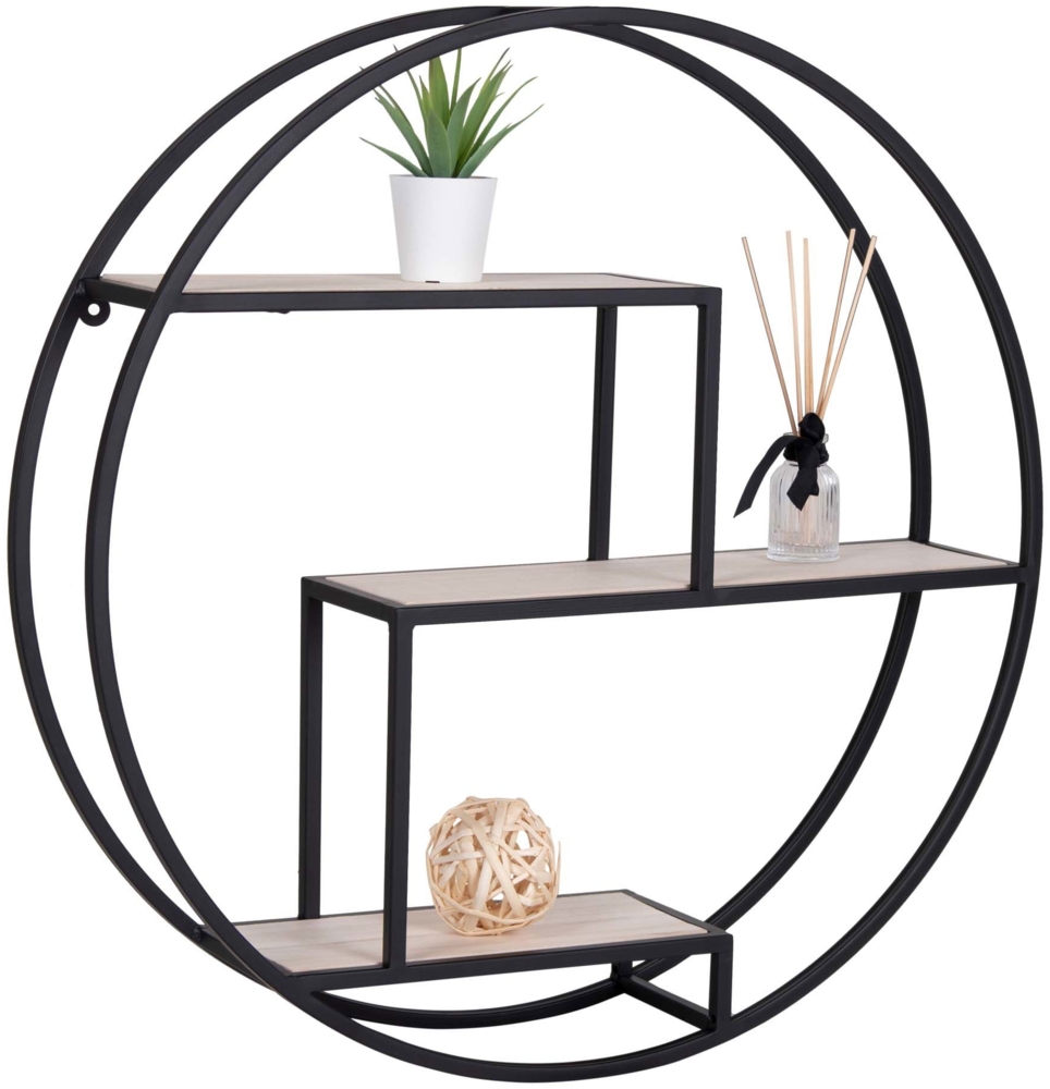 Wandregal, Holzregale, schwarzer Rahmen, ø62x14 cm Bild 1