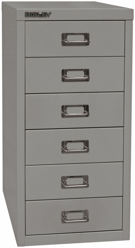 Bisley Multidrawer Schubladenschrank aus Metall mit 6 Schubladen DIN A4 ohne Sockel - Farbe: Silber, L296-355 Bild 1