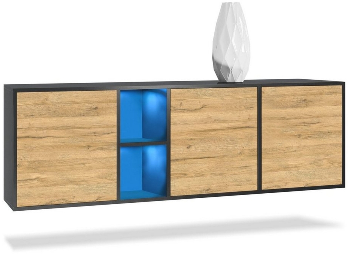 Vladon Kommode Cuba - Schwarz matt/Eiche Natur - Modernes Sideboard für Ihr Wohnbereich - (BxHxT) 182 x 53 x 35 cm Bild 1