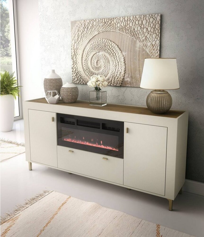 Compleo Kommode gerillte Kommode mit elektrischem Kamin TRENDS, Modern Wohnzimmer Bild 1