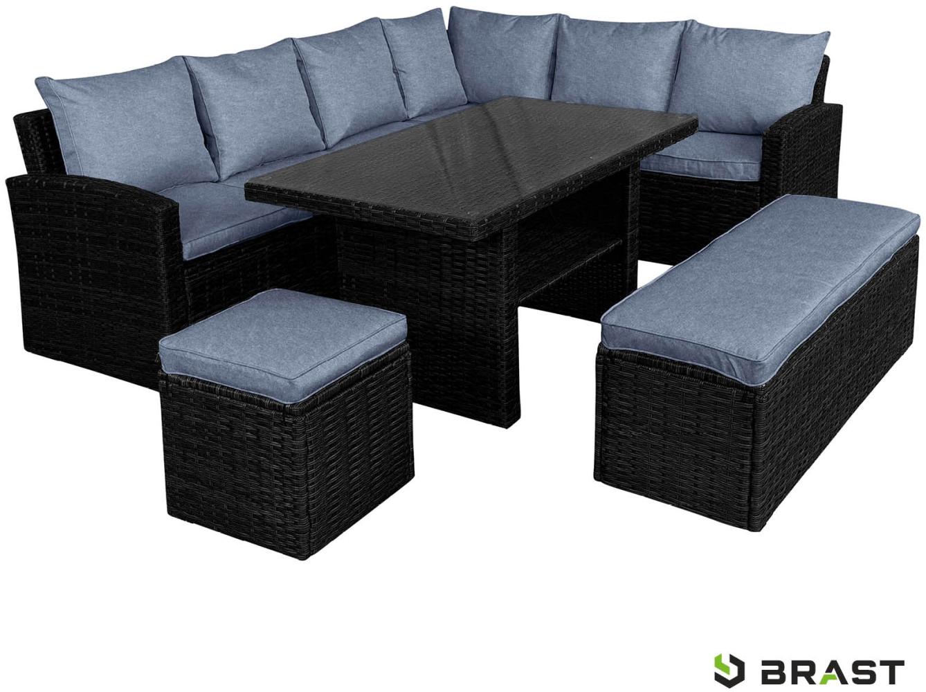 BRAST Gartenmöbel Set Eco Schwarz/Blau bis zu 9 Personen inkl. extra Dicke Kissen Outdoor Loungemöbel Sitzgruppe Essgruppe Garnitur Bild 1