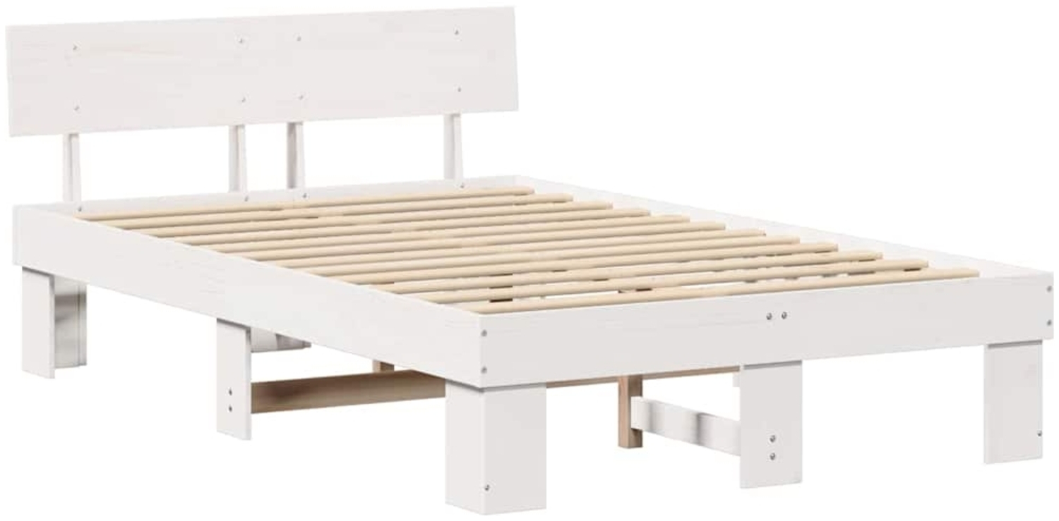 vidaXL Bettrahmen mit Kopfteil Weiß 120 x 190 cm Massives Kiefernholz 872579 Bild 1
