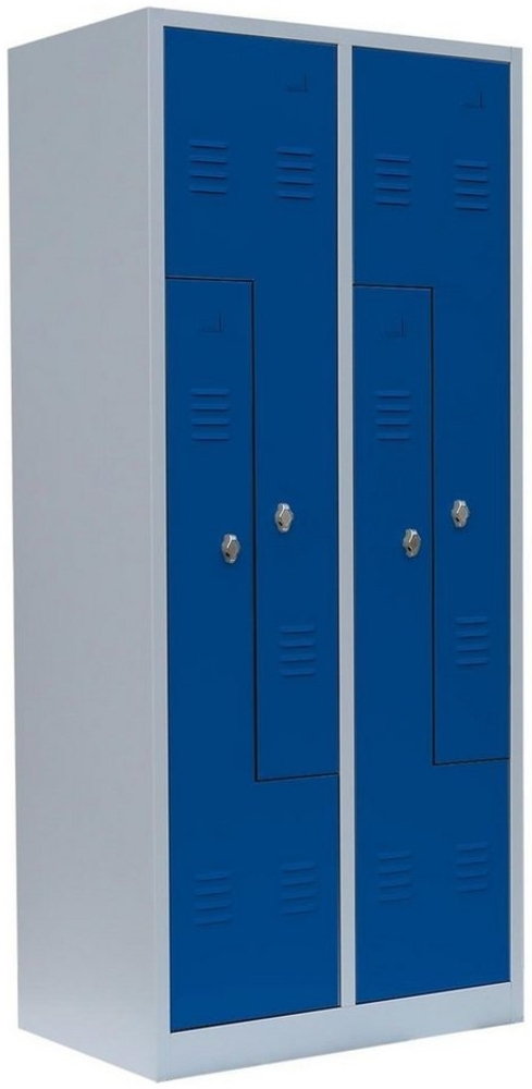 4er Z-Spind Umkleideschrank Stahl Kleiderschrank Garderobenschrank Lichtgrau/ Enzianblau (H x B x T): 180 x 80 x 50 cm / 525111 Bild 1