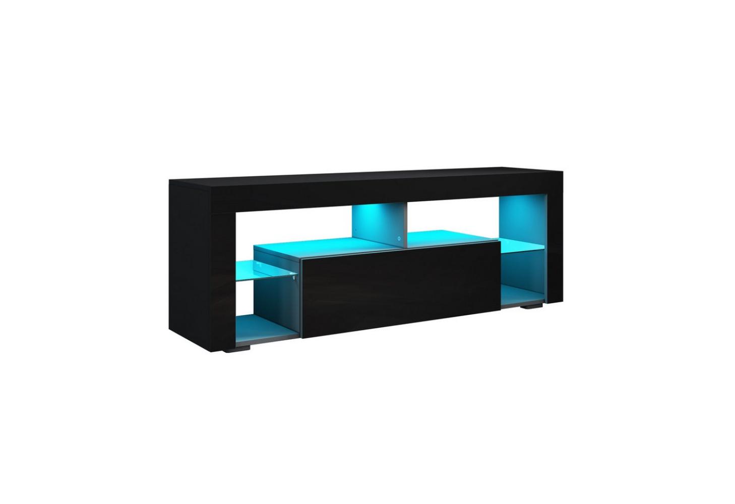 SONNI Lowboard TV Schrank schwarz mit 12 Led Farben Beleuchtung, TV Bild 1