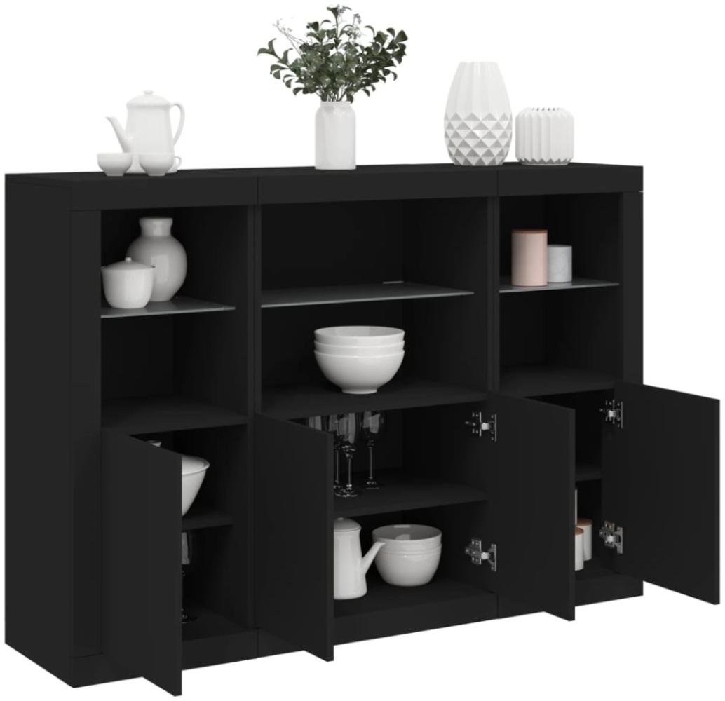 vidaXL Sideboards mit LED-Leuchten 3 Stk. Schwarz Holzwerkstoff 3209108 Bild 1