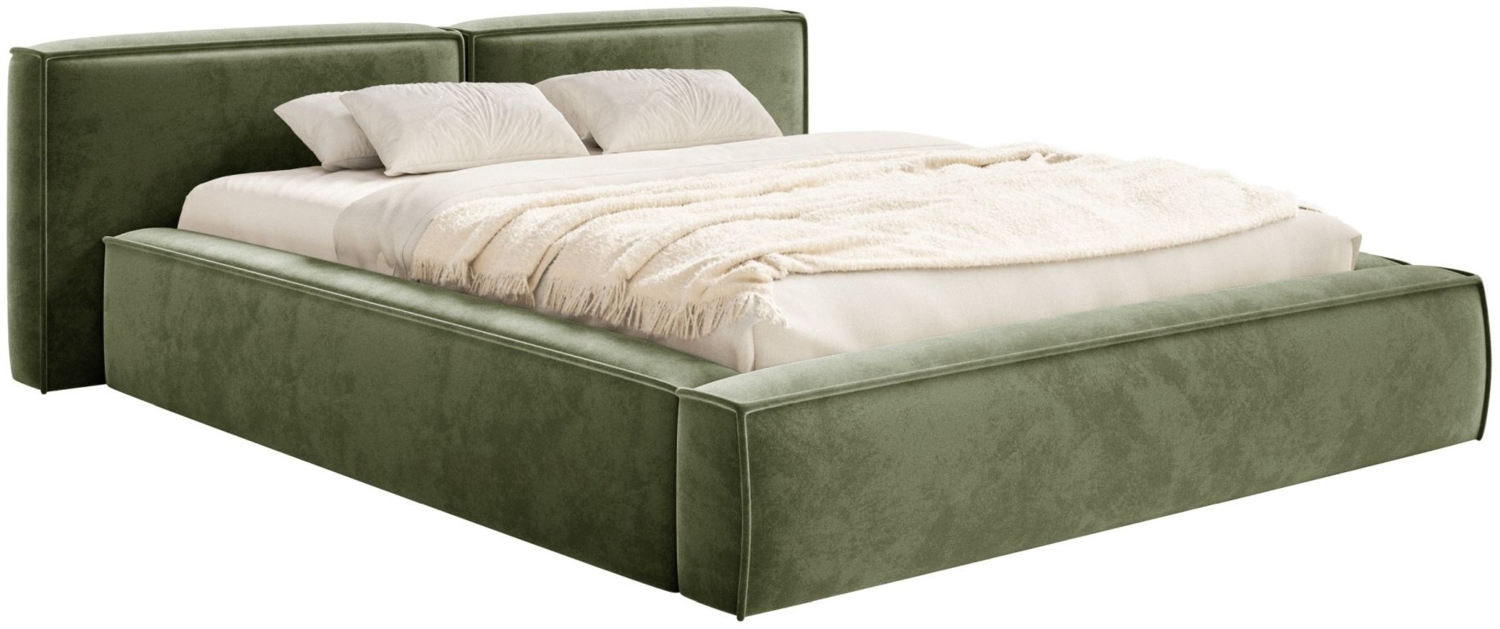 Selsey 'Tilves Low'Polsterbett 200x200 mit Bettkasten und Lattenrost, Velours, olivgrün Bild 1