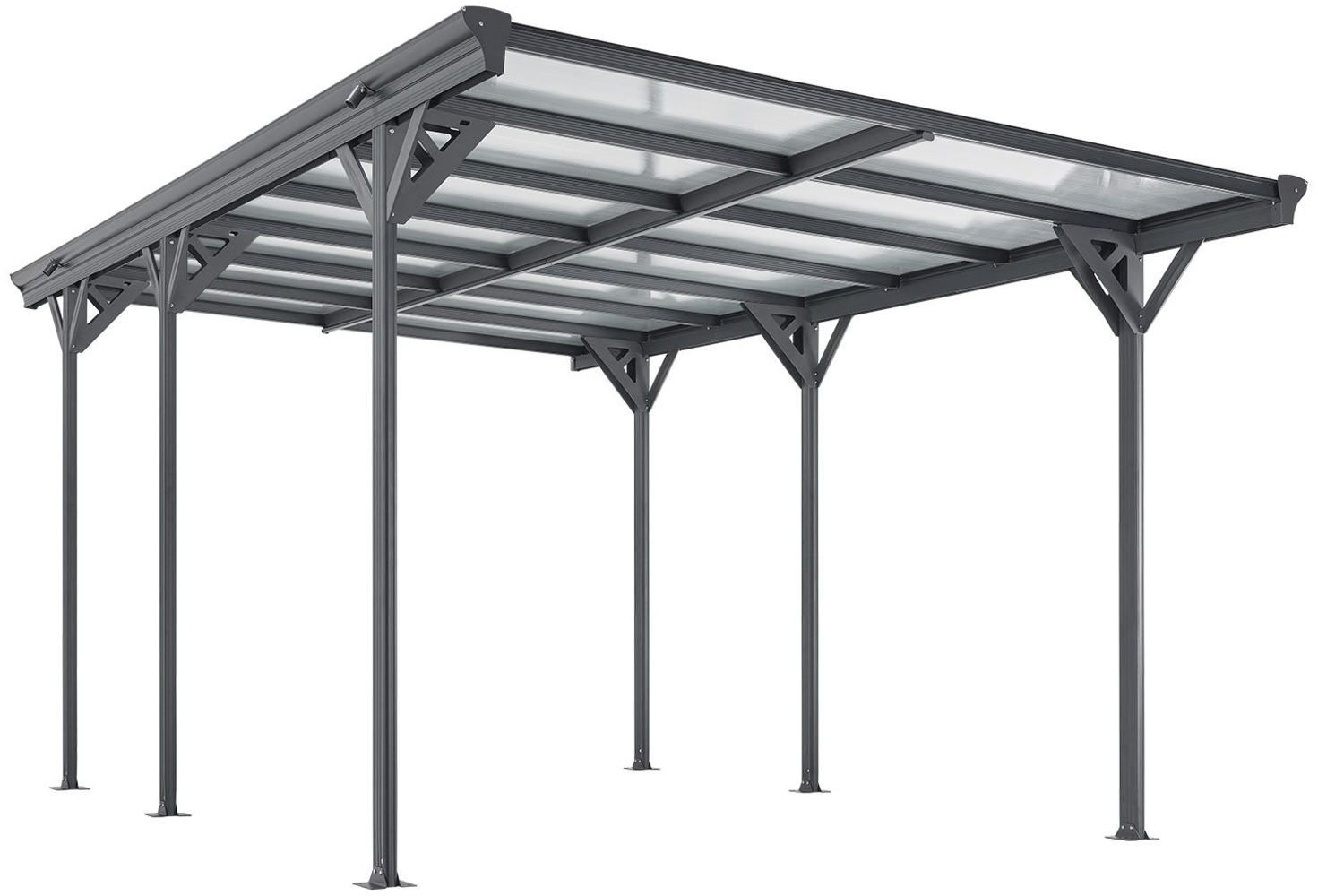 Juskys Carport mit Flachdach 5x3 m - Überdachung aus Aluminium mit Doppelstegplatten - Unterstand für Autos - freistehende Montage - Dunkelgrau Bild 1