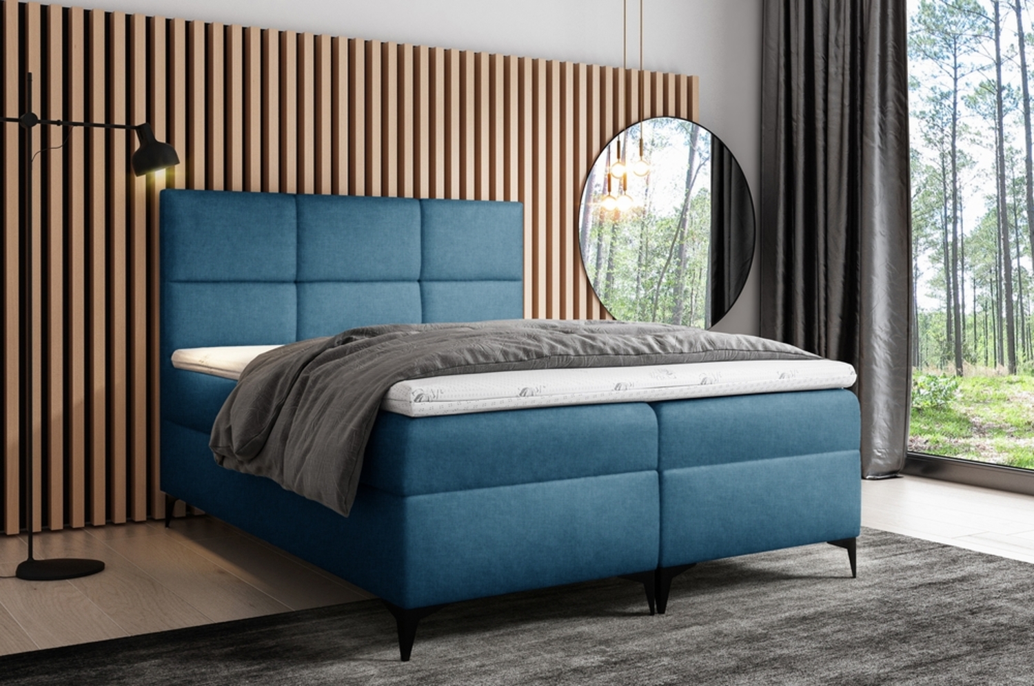 99rooms Ozzy Boxspringbett Strukturstoff 120x200 cm Dunkelblau Bild 1