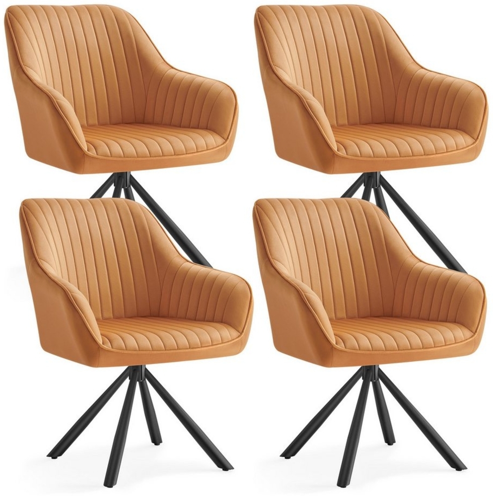 SONGMICS Esszimmerstuhl mit Armlehnen, 4er Set, Samt, 60 x 60 x 81,5 cm, Grün, Karamellbraun Bild 1