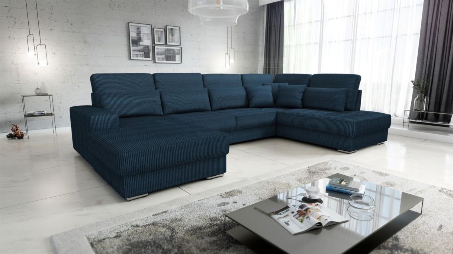 Wohnlandschaft Sofa U-Form NEVIO Stoff Scala Dunkelblau Ottomane Links Bild 1