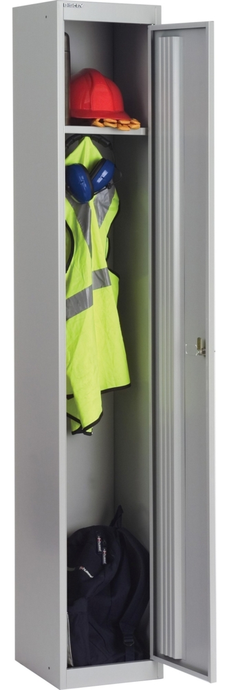 Bisley Garderobenschrank Office mit Schloss aus Stahlblech, 1 Fach mit Hutboden & Kleiderstange - Kleiderspind abschließbar, Spind Tiefe: 45,7 cm - Farbe: lichtgrau, CLK181-645 Bild 1