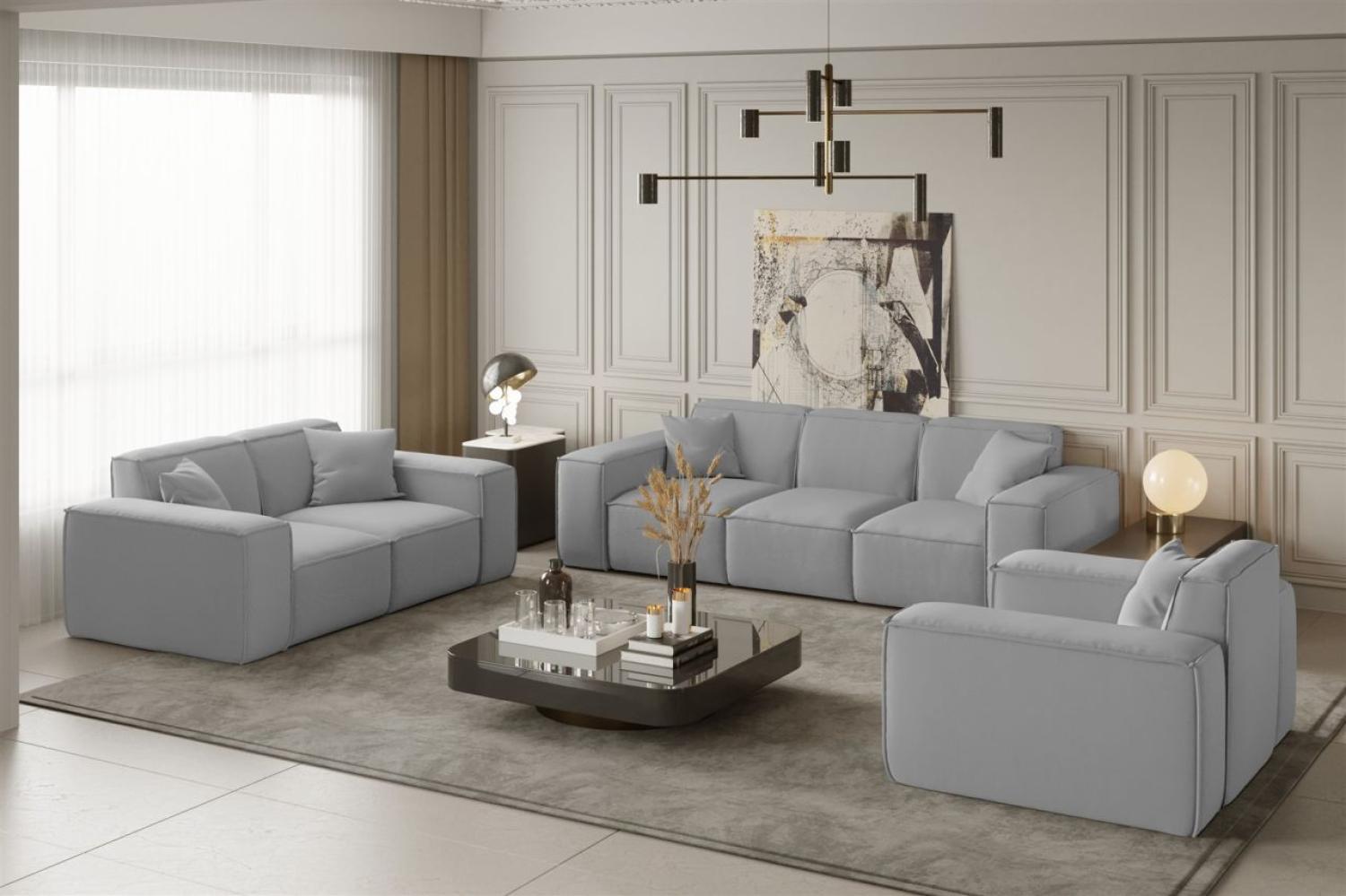 Sofaset Designersofa CELES 3-2-1 in Stoff Opera Velvet Hellgrau Bild 1