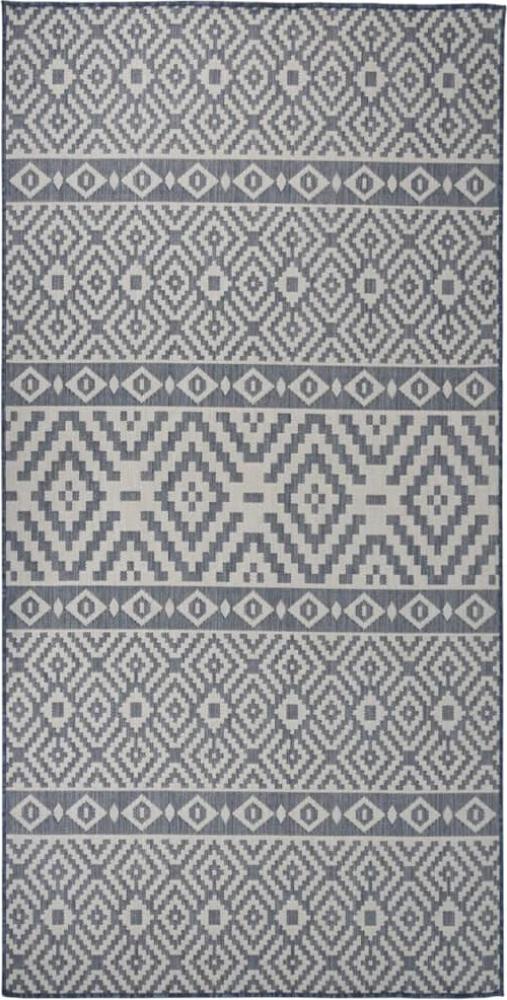 vidaXL Outdoor-Teppich Flachgewebe 100x200 cm Blau Gestreift 340836 Bild 1