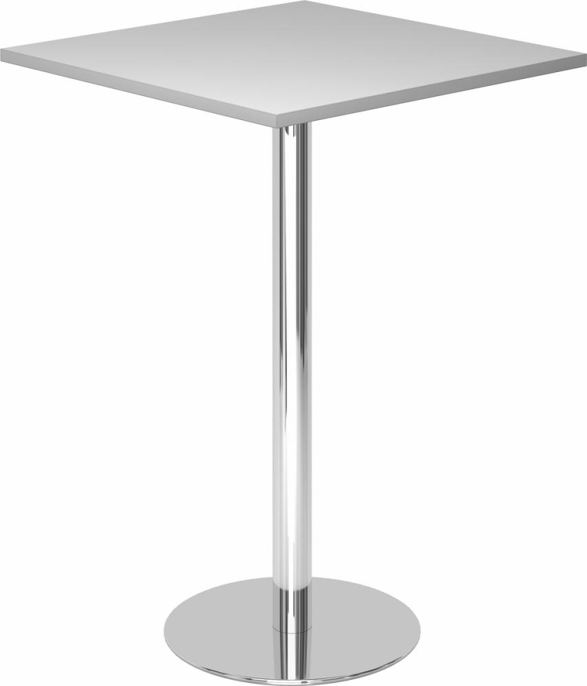 bümö Stehtisch Büro, Bistrotisch eckig 80 x 80 cm - Bartisch grau, Stehtisch Holz-Platte, Säule aus Metall verchromt, Buffettisch, Säulentisch, Partytisch, Thekentisch, Hochtisch, Barmöbel, STH88-5-C Bild 1