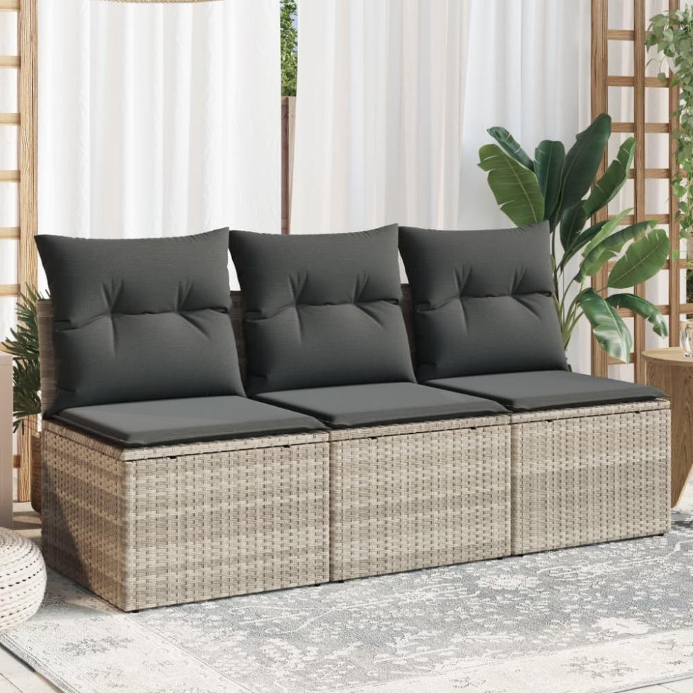 vidaXL Gartensofa mit Kissen 3-Sitzer Hellgrau Poly Rattan 366194 Bild 1