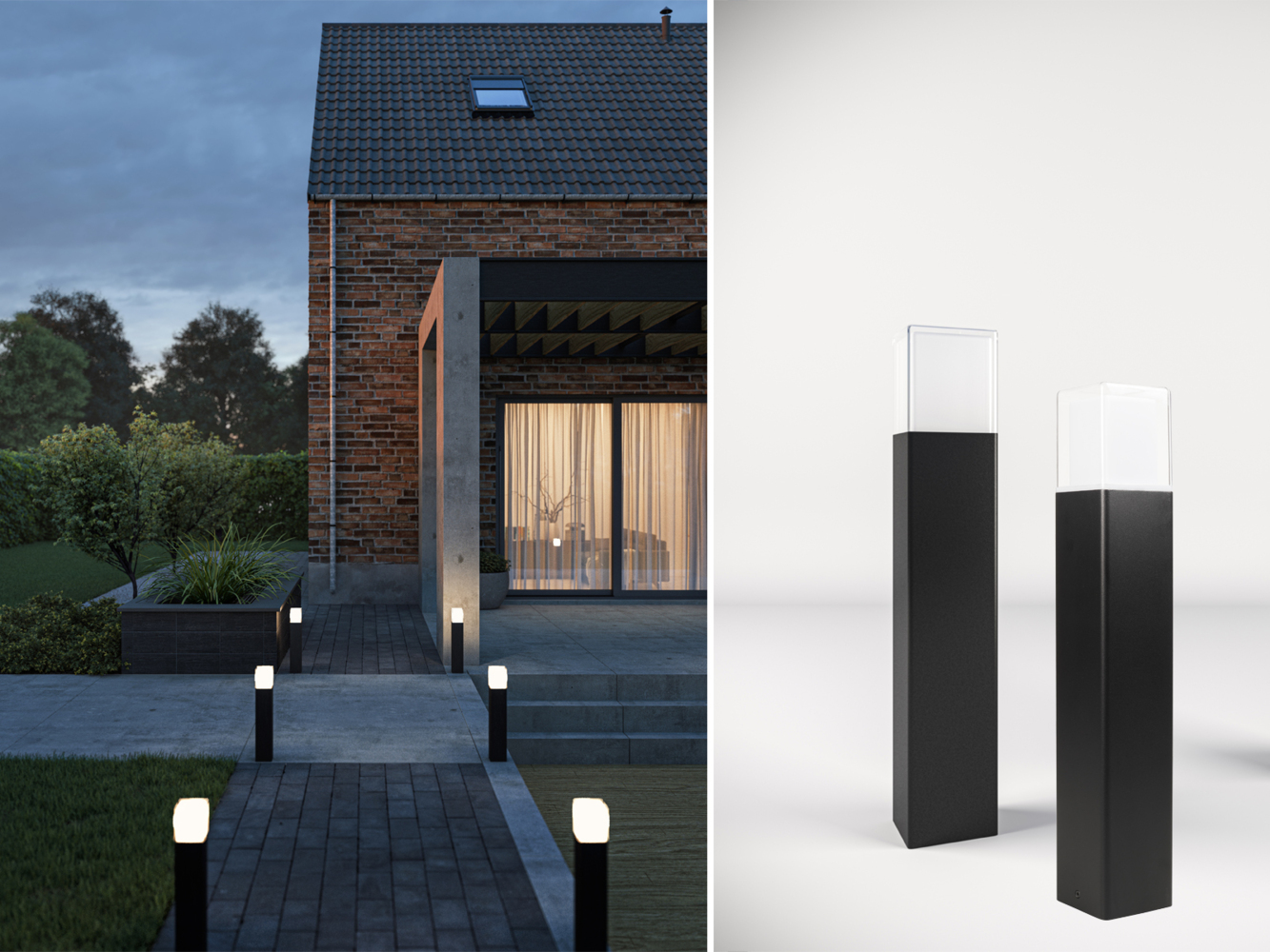 LED Pollerleuchten 2er SET ALU Schwarz Wegeleuchten IP44 Höhe 50cm Bild 1