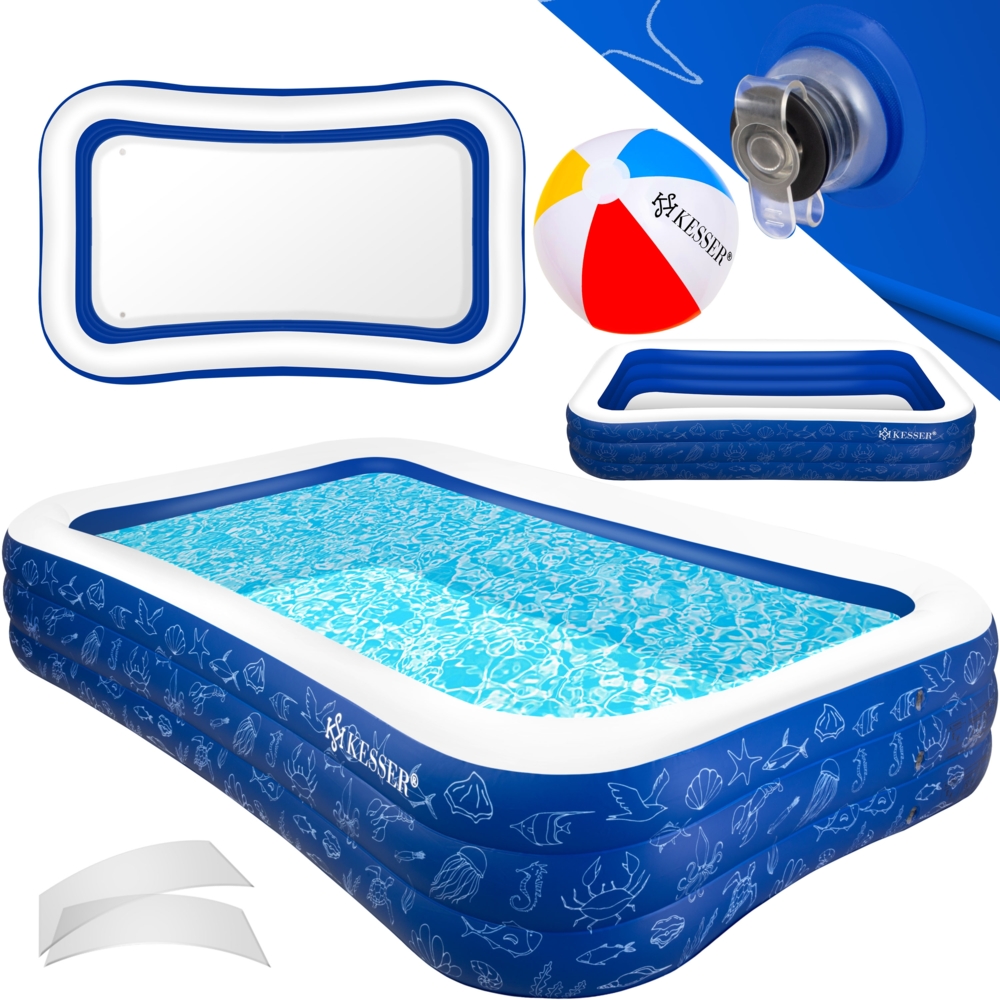 KESSER® Aufblasbarer Pool Familienpool für Kinder und Erwachsene Gartenschwimmbad Familienschwimmbad Sommer Planschbecken Füllmenge Kinderfreundlich Entwässerungslöcher Blau, 3 Meter Bild 1