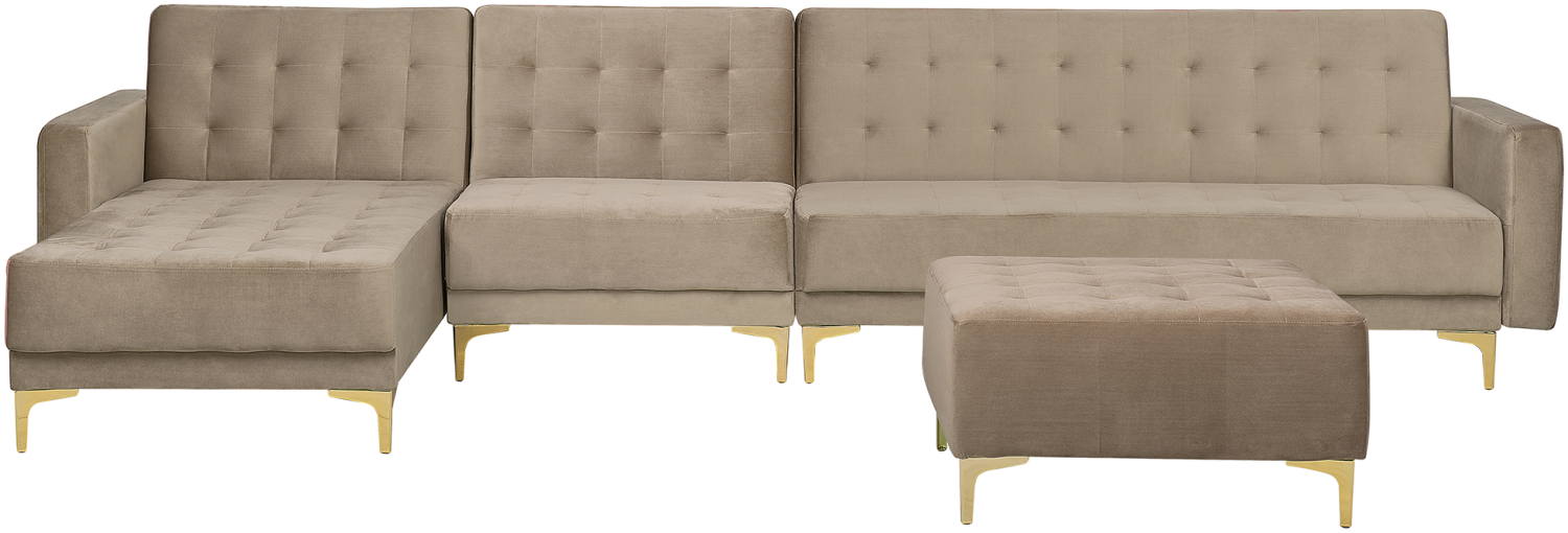 Modulsofa Samtstoff Schlaffunktion sandbeige rechtsseitig Ottomane ABERDEEN Bild 1