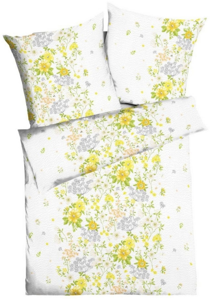 Kaeppel Bettwäsche 135x200cm / 155x220cm Linda Gelb Blüten, Seersucker, 2 teilig, frisches Blumenmuster, Gelb, Orange Bild 1