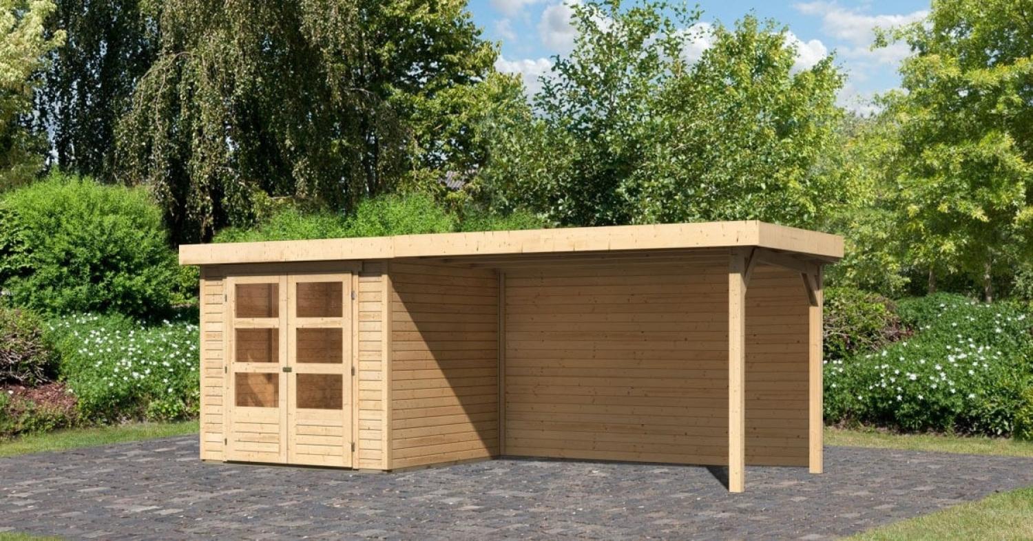 Karibu 19mm Gartenhaus Askola 2 mit Anbau 2,80m unbehandelt mit Rückwand Bild 1