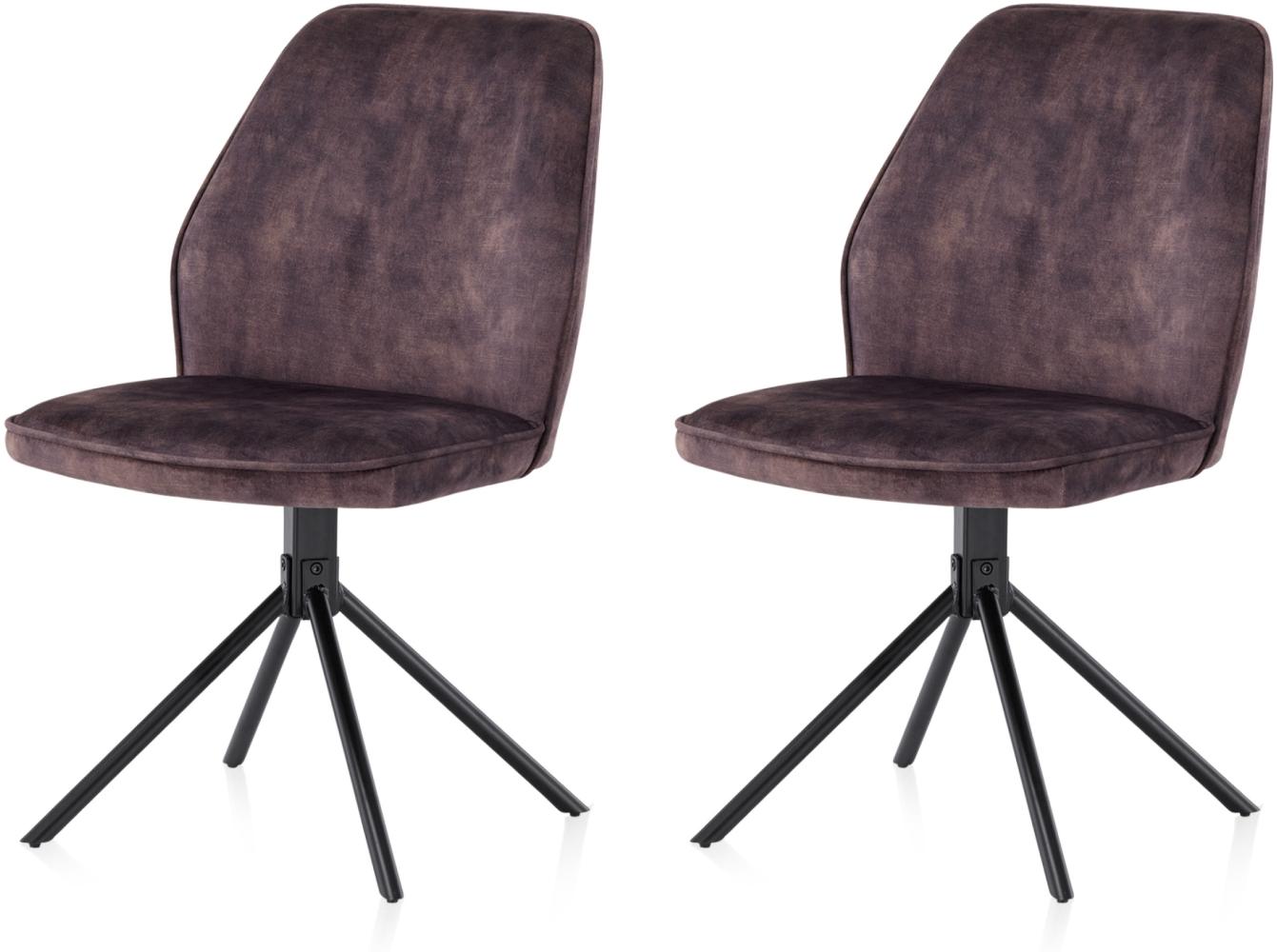 KHG Esszimmerstühle 2er Set, Küchenstuhl Velours Anthrazit, Stuhlbeine Metall lackiert, Polsterstuhl, Essstuhl, Stuhl, für Esszimmer Küche Büro Bild 1