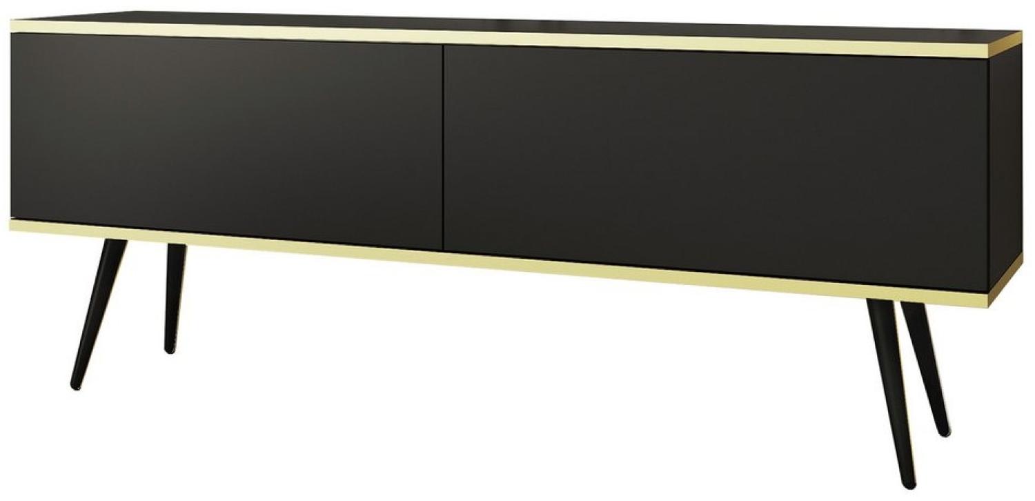 MOEBLO TV-Board DAYN NEW (Lowboard Fernsehtisch TV Bank TV Tisch Fernseher Tisch TV Möbel, goldene/schwarze Metallbeine), 135/175x30x32 Bild 1