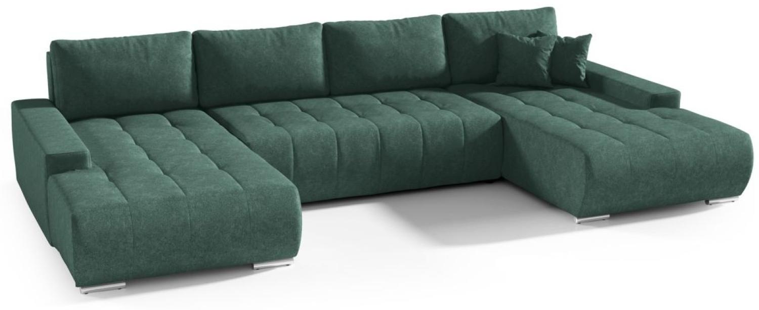 Wohnlandschaft Sofa mit Schlaffunktion VOGAR Stoff Aston Flaschengrün Bild 1