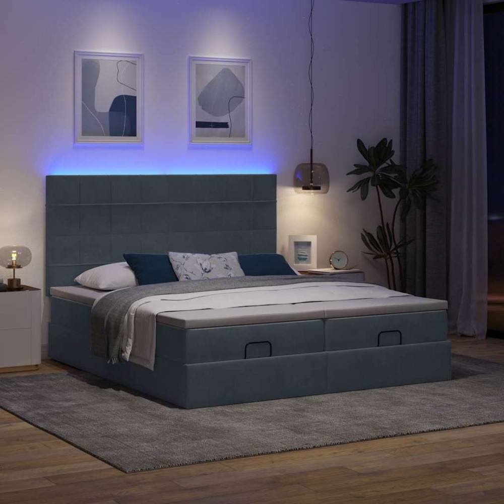vidaXL Ottoman-Bett mit Matratzen & LEDs Dunkelgrau 160x200 cm Samt 3314616 Bild 1