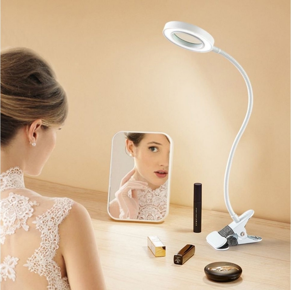 VIVIHEYDAY Klemmleuchte LED Lupenleuchte Klemmleuchte Ringlicht, Clip-On, dimmbar, für Schlafzimmer Kopfteil Büro Schreibtisch, flexibler Schwanenhals, USB Bild 1