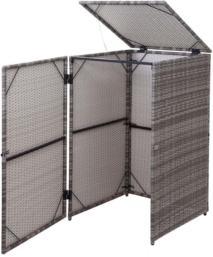 Mülltonnenverkleidung HWC-E25, Mülltonnenbox Mülltonnenabdeckung, Poly-Rattan 120l ~ grau Bild 1