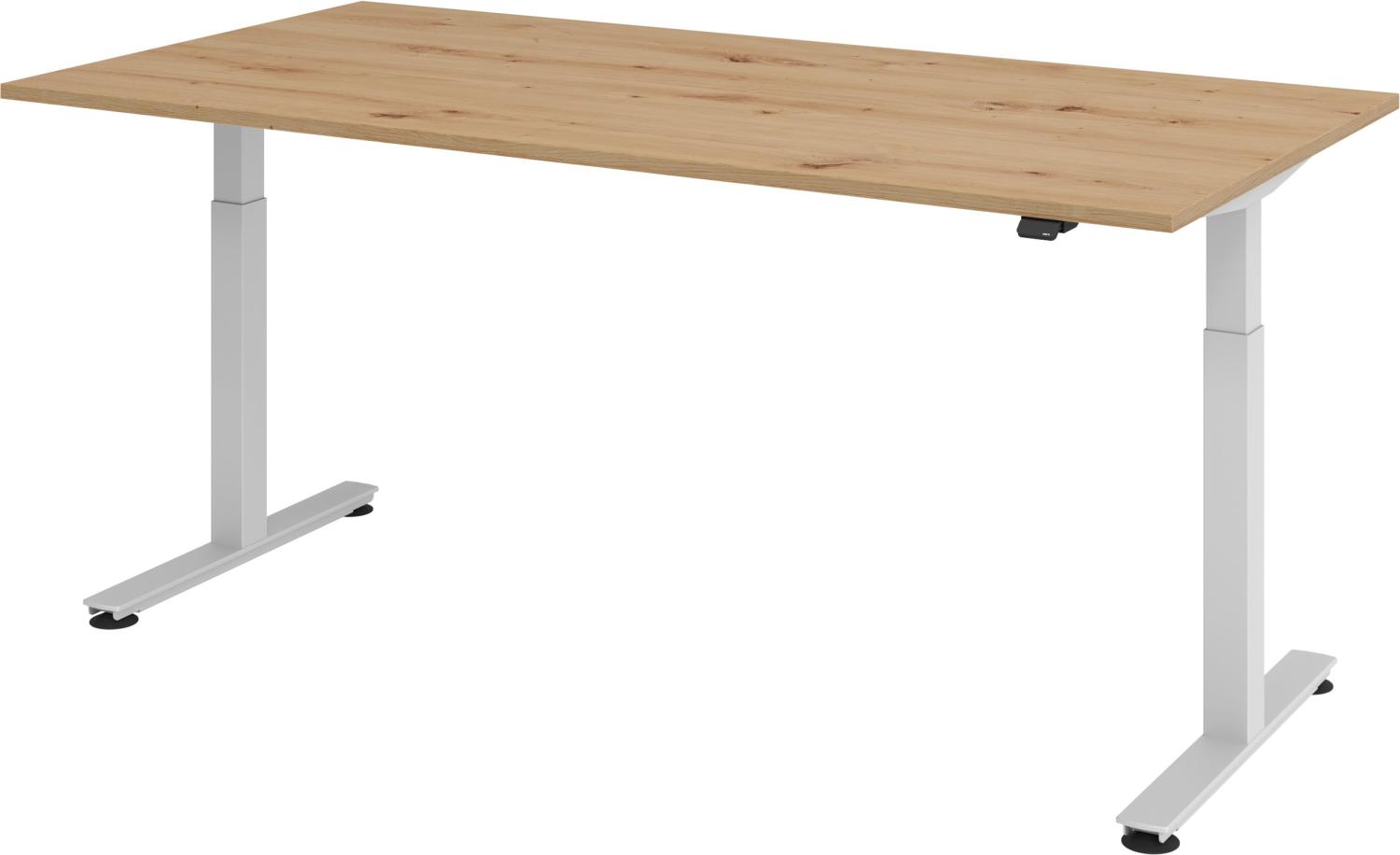 bümö® Sitz- & Stehschreibtisch Serie-XMST elektrisch höhenverstellbar, Tischplatte 200 x 100 cm in Asteiche, Gestell in silber Bild 1