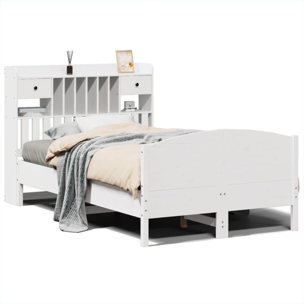 vidaXL Massivholzbett mit Regal ohne Matratze Weiß 135x190 cm Kiefer 3323153 Bild 1