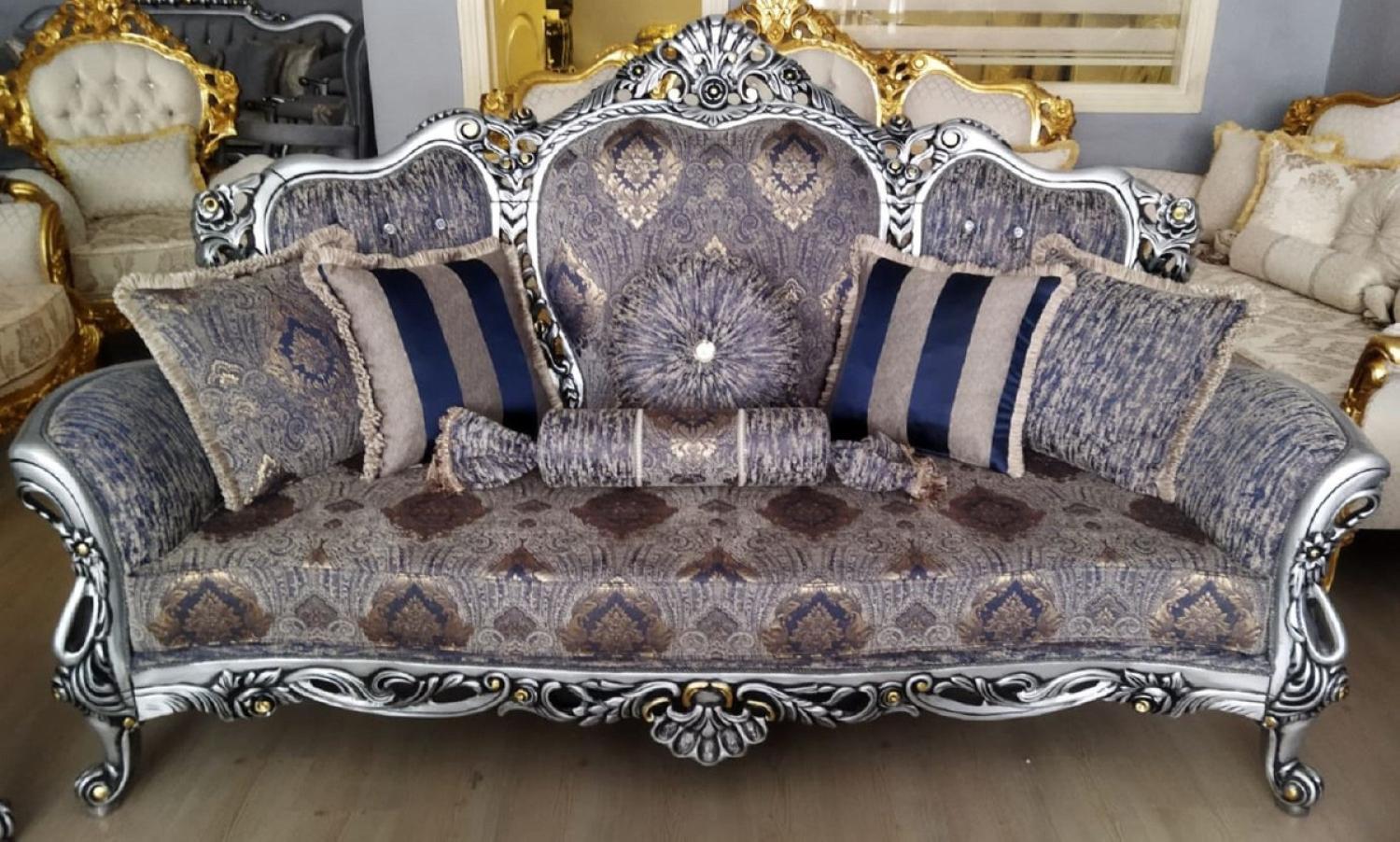 Casa Padrino Luxus Barock Sofa Mehrfarbig / Silber / Schwarz / Gold - Prunkvolles Wohnzimmer Sofa mit Glitzersteinen - Barockstil Wohnzimmer Möbel - Luxus Möbel im Barockstil - Barock Einrichtung Bild 1