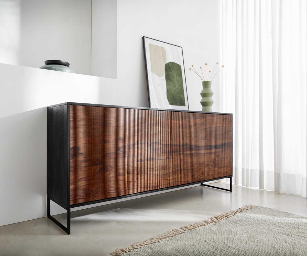 Sideboard Vaag 170 cm Sheesham Natur Mango Schwarz 4 Türen Bild 1