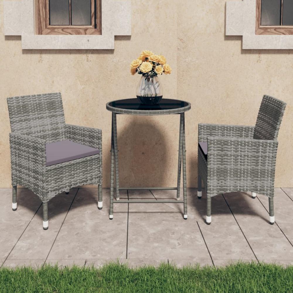 vidaXL 3-tlg. Bistro-Set Poly Rattan und Hartglas Grau 3058379 Bild 1