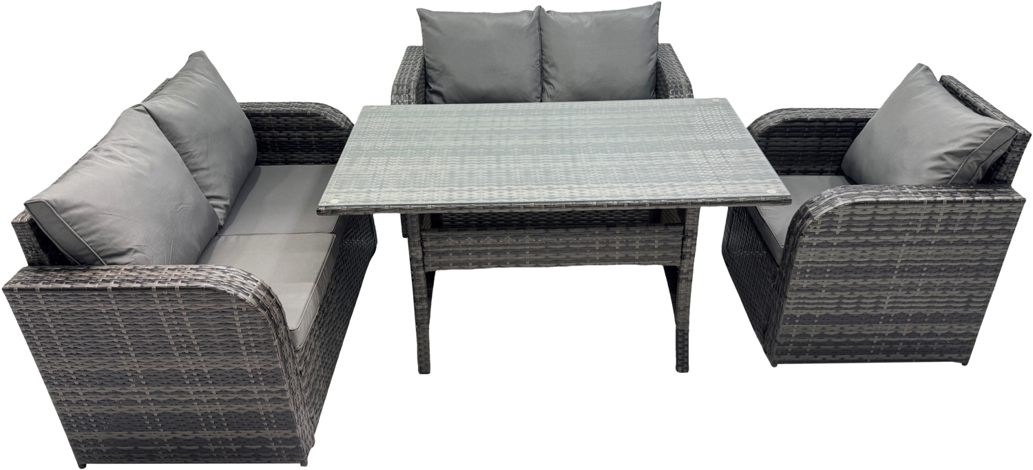 Fimous Dunkelgrau Polyrattan Gartenmöbel-Set Liegestuhl Liebe Sofa 2 Sitzer Sofa Set Outdoor Rechteckiger Esstisch 5 Sitzer Bild 1