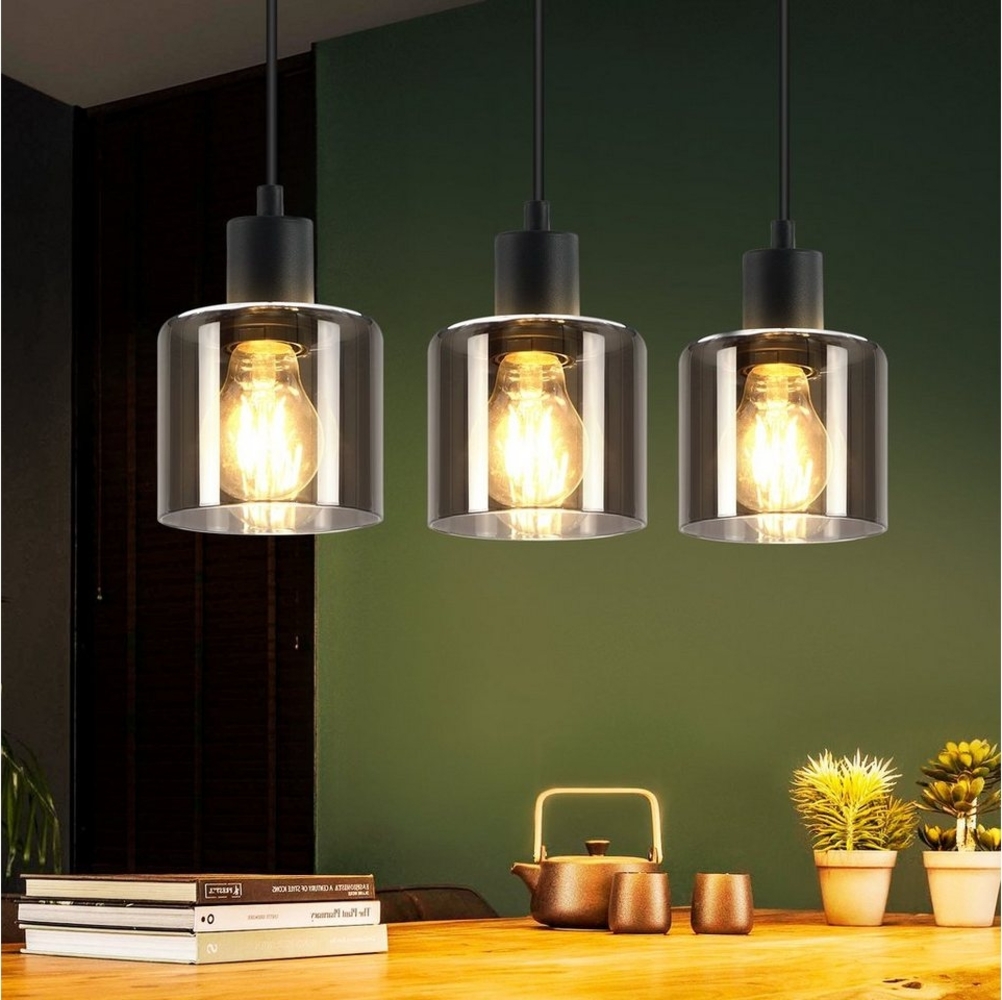 Nettlife Pendelleuchte Schwarz Vintage E27 Glas Esstisch 1/3 Flammig Wohnzimmer Hängelampe, Höhenverstellbar, LED wechselbar, Esszimmer Hotel Büro Bild 1