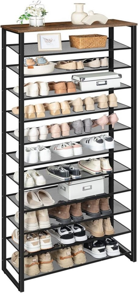 Hoobro Schuhregal 12-stöckiges Schuhablage, Schuhschrank hoch, Metallrahmen, Industriestil, für Flur, Wohnzimmer, Schlafzimmer Bild 1