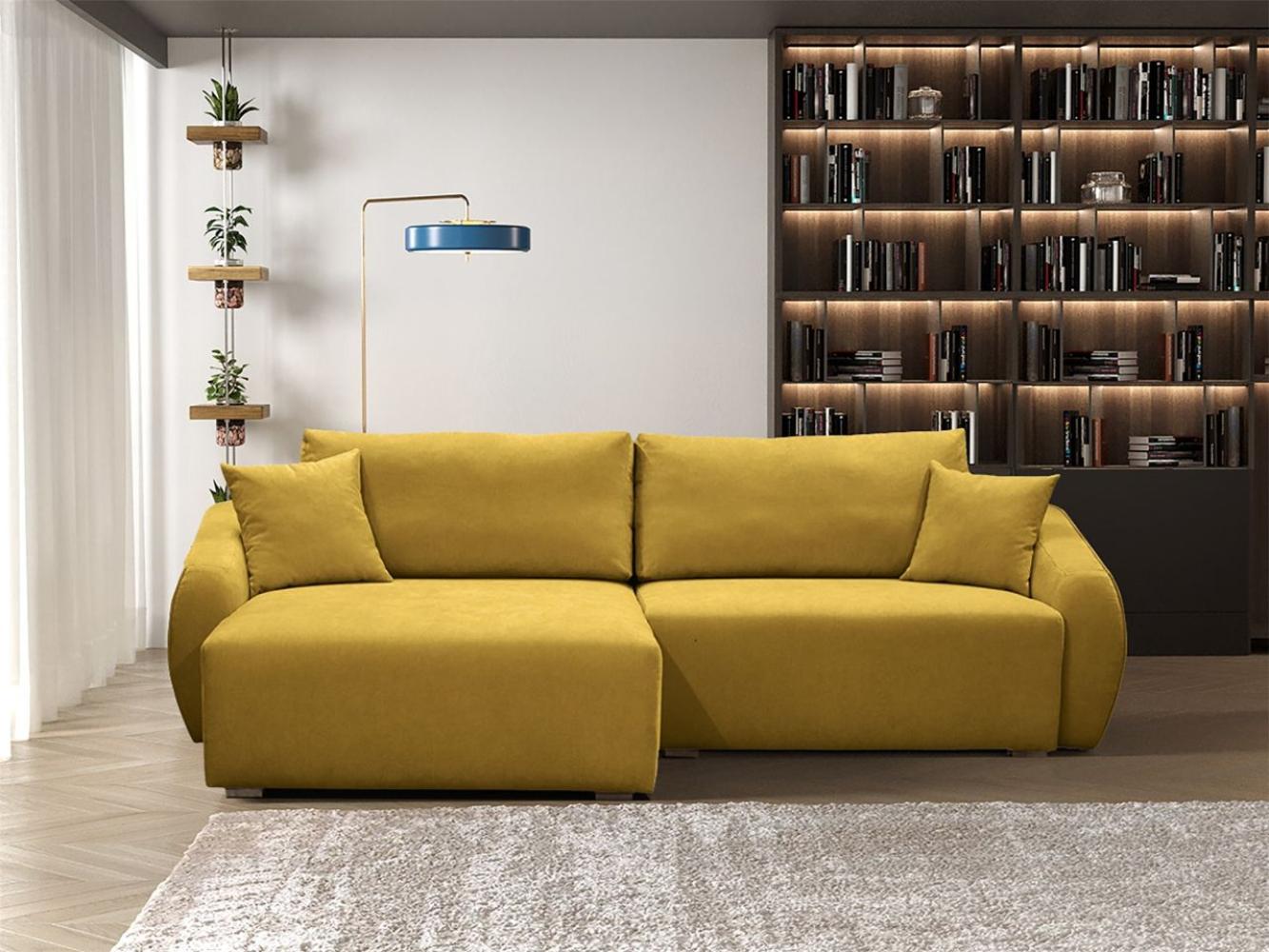 Ecksofa Designersofa Sofa ELISE in Stoff Wind Senfgelb Ottomane Links Bild 1