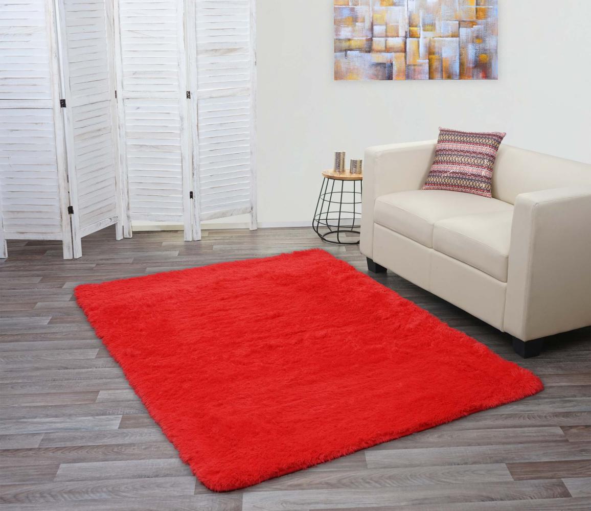 Teppich HWC-F69, Shaggy Läufer Hochflor Langflor, Stoff/Textil flauschig weich 200x140cm ~ rot Bild 1