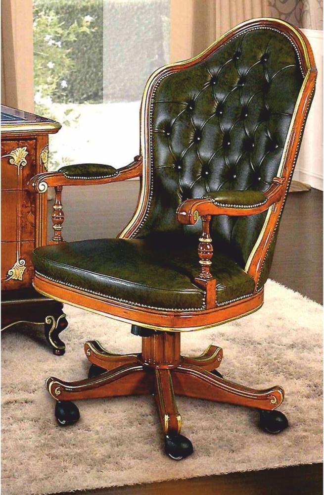 Casa Padrino Luxus Barock Chesterfield Leder Schreibtischstuhl Grün / Braun / Gold - Made in Italy Bild 1