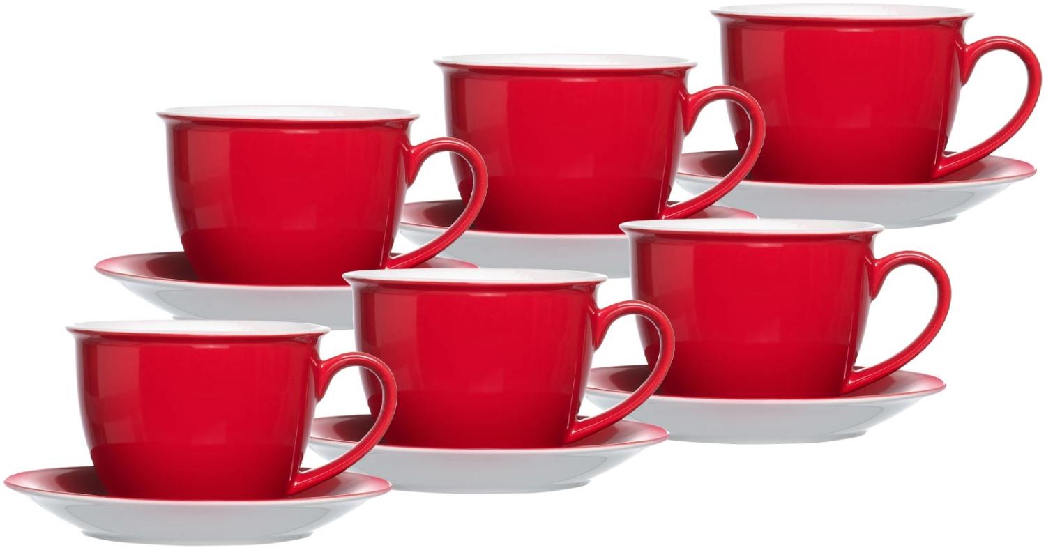 Ritzenhoff & Breker DOPPIO Milchkaffee Tasse mit Untertasse 350 ml 6er Set rot Bild 1